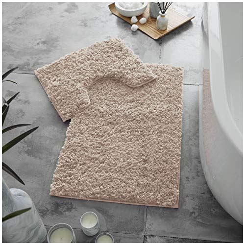 GC GAVENO CAVAILIA Luxury Super Soft 2 Piece Zero Twist Bath Mat Pedestal Set Non Slip, Extra Absorbent 100% Polyester Bathroom Toilet Rug, Regular (50x80, 50x40 cm), Blush Pink