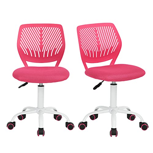 FurnitureR Desk Chair Office Chair Fabric Seat Ergonomic Study Chair without Armrest, Adjustable Height Swivel Chair, set of 2,Pink