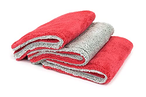 "Double Stack Microfiber Towel (16"" x 16"", 600 GSM), Pack of 3 (Red/Grey)"