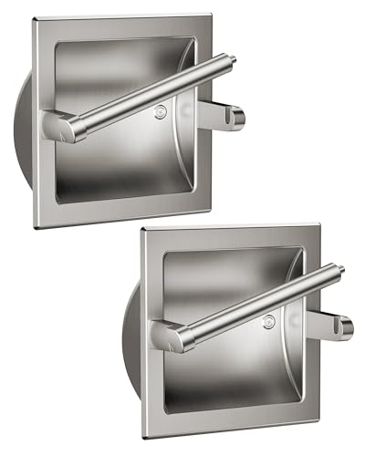 WZKALY Toilet Paper Holder 2 Pack, Recessed Pivoting Toilet Paper Holder Wall Mount Stainless Steel for Large Rolls in Bathroom (Brushed Nickel)