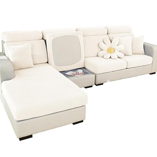 Mingfuxin Universal Sofa Seat Cushion Covers, Stretch Sofa Couch Cushion Cover Slipcovers Anti-Slip Chaise Lounge Sofa Covers Furniture Protector(Weave White)