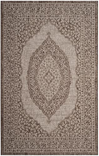 Safavieh Contemporary Indoor/Outdoor Woven Rectangle Area Rug, Courtyard Collection, CY8751, in Light Beige / Light Brown, 160 X 231 cm for Garden, Patio or Any Outdoor Space