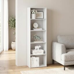 Furinno LUDER Book Shelf, 5-Cube Bookshelf, Bookcase with Open Shelf, 23.9cm x 40.1cm x 132.1cm, for Living Room, Bedroom, Home Office, Plain White