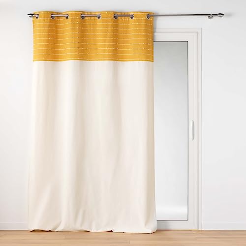 Douceur d'Intérieur, Linechic Eyelet Curtain (140 x 240 cm) Yellow, Recycled Cotton and Top Cut Thread