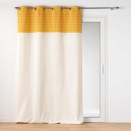 Douceur d'Intérieur, Linechic Eyelet Curtain (140 x 240 cm) Yellow, Recycled Cotton and Top Cut Thread