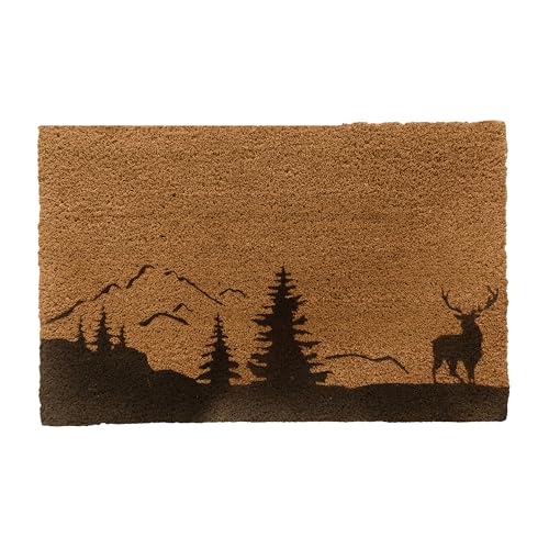 Relaxdays Coconut Doormat with Deer Design, Non-slip, Weatherproof, Indoor & Outdoor, 80x50cm Natural/Black