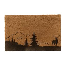 Relaxdays Coconut Doormat with Deer Design, Non-slip, Weatherproof, Indoor & Outdoor, 80x50cm Natural/Black