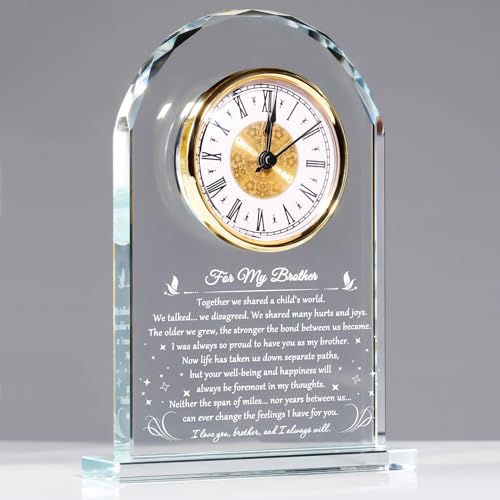 YWHL Gifts for Brother from Sister Brother, Meaningful Birthday Gifts for Older Brother, Glass Clock Adult Big Brother Gifts for Christmas Graduation Fathers Day (Battery not Included)