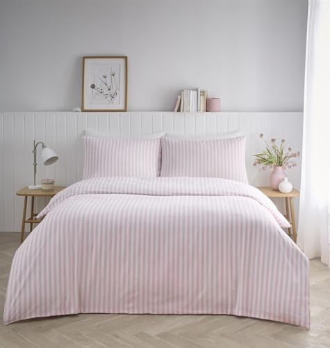 Kampala Hill Pencil Stripe Pink Duvet Cover Set Double Bedding Set with Pillowcases