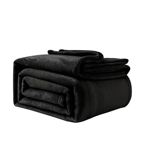 Good Nite Fleece Blanket Fluffy Blankets 150x200cm Throws For Sofas Soft Large Blankets and Throws for Adults Warm Machine Washable (Black, Double)