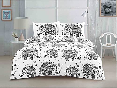 Kampala Hill Ethnic Elephant Print Black and White Duvet Cover Set King