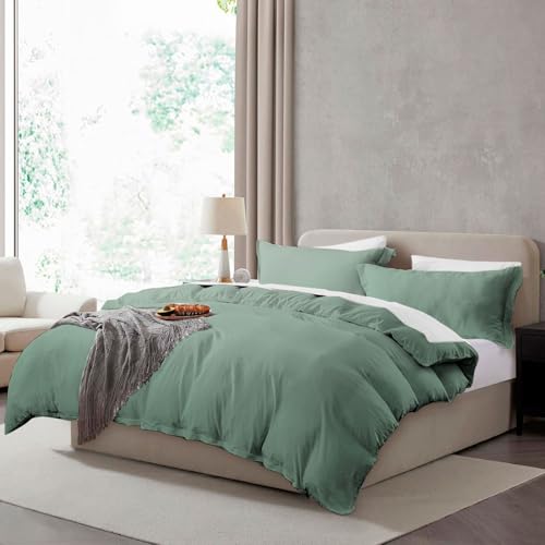Hearth & Harbor California King Duvet Cover Set - Cal King Soft Prewashed Sage Green Duvet Cover, 3 Piece Set with Zipper Closure, 1 Duvet Cover 104x98 inches and 2 Pillow Shams