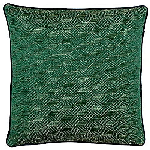 "Riva Paoletti Highbury Cushion Cover - Emerald Green - Geometric Cube Design - Jacquard Weave - Emerald Green Reverse - Green Piped Edges - 58% Linen 42% Polyester - 50 x 50cm (20"" x 20"" inches)"
