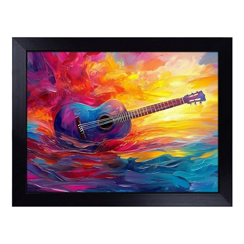 Lap Tray with Bean Bag Cushion, Acoustic Guitar - Handmade in the UK, Raised Wooden Edge, Padded Cushion, Heat-Resistant Wipe-Clean Surface, for Meals, Laptops and Crafts