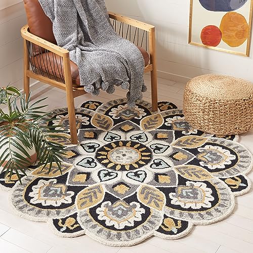 Safavieh Traditional Rug for Living Room, Dining Room, Bedroom - Novelty Collection, Short Pile, in Ivory and Black, 90 x 90 cm