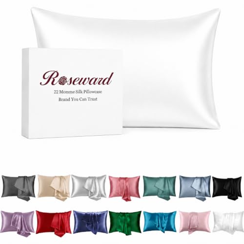 "Premium Mulberry Silk Pillowcase for Hair and Skin Made in USA, Anti Acne Pure Silk Pillow Cases White Queen, 100% Real 22 Momme Pillow Cover, Anti Wrinkle, 1 Pc 20""x30"" (Queen, White)"
