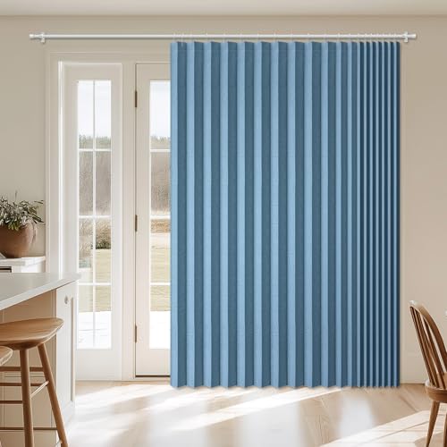 "AJAZZ Blackout Accordion Door Curtain 98""x78"" Blue - Magnetic Folding Room Divider, No-Drill Sliding Patio Closet"