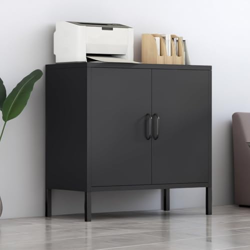 YITAHOME Storage Cabinets with 2 Doors, Floor Standing Sideboard Cupboard, Metal Storage Cupboard for Home Office, Adjustable Shelf, Bedroom, Bathroom, Living Room, Black