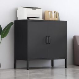 YITAHOME Storage Cabinets with 2 Doors, Floor Standing Sideboard Cupboard, Metal Storage Cupboard for Home Office, Adjustable Shelf, Bedroom, Bathroom, Living Room, Black