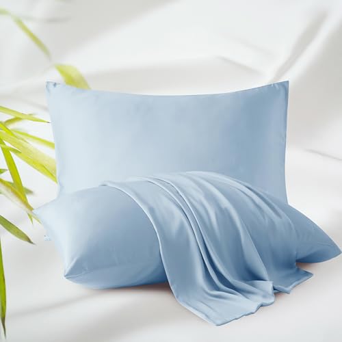 4-Pack Bamboo Viscose Zippered Pillow Cases King Size, 400 Thread Count Cooling Pillow Protectors for Hot Sleepers, Luxurious Hotel Quality - Silky, Soft, Breathable (20x36 Inches, Sky Blue)