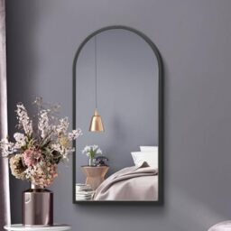 "The Arcus - Black Metal Framed Arched Wall Mirror 31"" X 16"" (80CM X 40CM). Suitable for Inside and Outside"