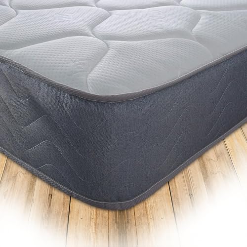 Starlight Beds Spin Top Kingsize Mattress. Sprung Mattress with Memory Foam Layer. 20cm Deep, Soft Feel, Grey, 5ft x 6ft6 (150cm x 200cm)