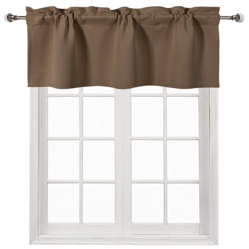 DWCN Blackout Valance for Kitchen Rod Pocket Window Valance Curtains for Windows Living Room/Basement 36 x 16 inch Long,1 Panel, Khaki