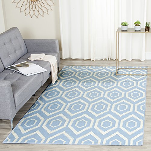 Safavieh Contemporary Indoor Flatweave Rectangle Area Rug, Dhurrie Collection, DHU556, in Blue / Ivory, 152 X 244 cm for Living Room, Bedroom or Any Indoor Space
