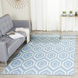 Safavieh Contemporary Indoor Flatweave Rectangle Area Rug, Dhurrie Collection, DHU556, in Blue / Ivory, 152 X 244 cm for Living Room, Bedroom or Any Indoor Space