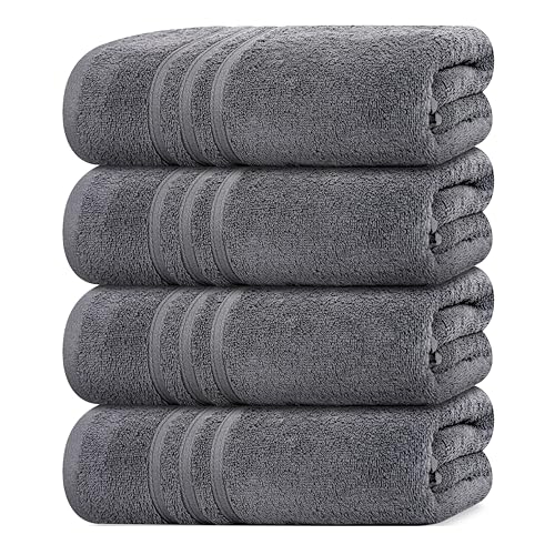 Tens Towels 4 Pc Dark Grey Bath Towels Set 100% Cotton Bathroom Towels 27 x 54 Inches Perfect Everyday Light Weight Quick Dry Towels for Bathroom
