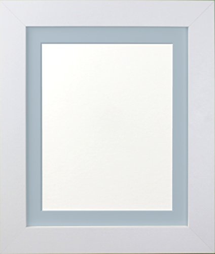 FRAMES BY POST London Picture Photo Frame, Plastic Glass, White with Blue Mount, 50 x 70 cm Image Size 24 x 16 Inches