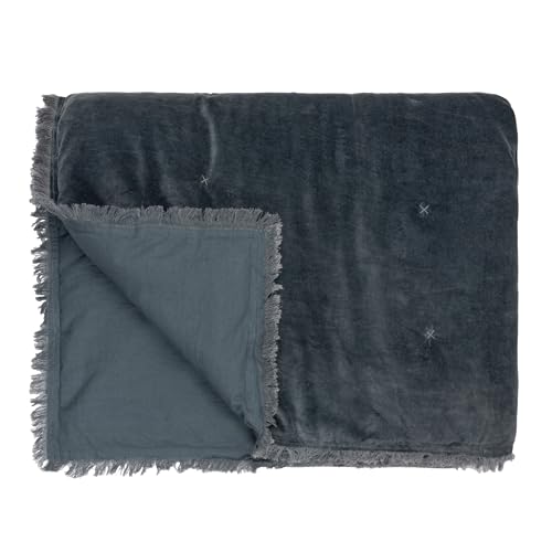 Yard furn Jaye Cotton Velvet Filled Bedspread - Soft Fringed Finish (Slate - 220x140cm)
