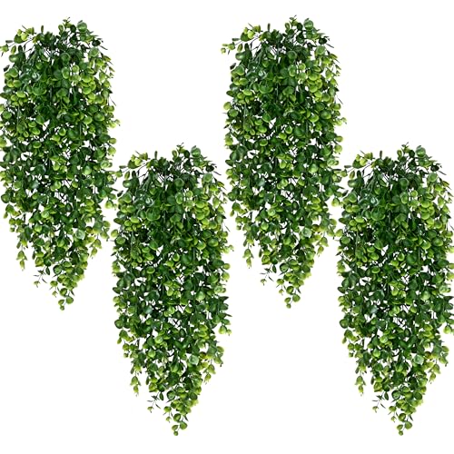 Waipfaru 4Pcs Fake Hanging Plants 2.7ft Artificial Plants UV Resistant Plastic Hanging Plants Artificial Decor for Indoor Outdoor Party Wall Porch Wedding Decoration