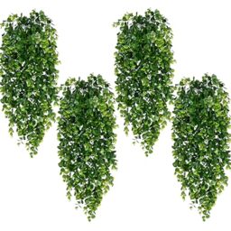 Waipfaru 4Pcs Fake Hanging Plants 2.7ft Artificial Plants UV Resistant Plastic Hanging Plants Artificial Decor for Indoor Outdoor Party Wall Porch Wedding Decoration