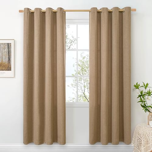 BGment Linen Burlap Curtains 80 Inch Length 2 Panel for Living Room, Thick Farmhouse Camel Window Drapes with Grommet Light Filtering Privacy for Bedroom Non See Through, Each 52 Inch Wide