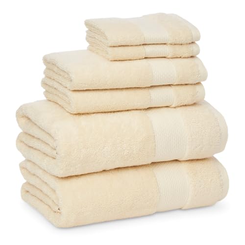 Amazon Basics Ring Spun Cotton Bath Towels Set, 2 Bath, 2 Hand, 2 Washcloths, 6-Pieces, Ivory