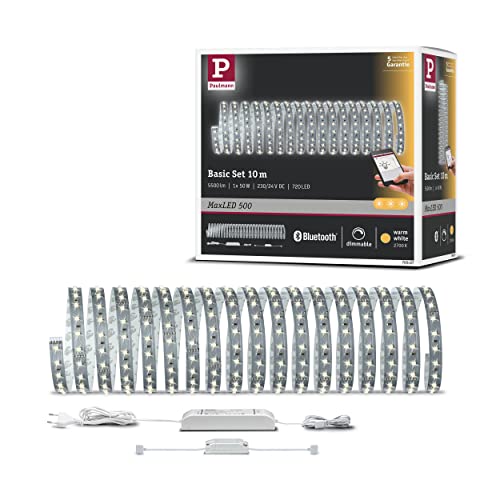 Paulmann 70907 Smart Home MaxLED 500 LED Strip Basic Set Bluetooth LED Strip 10 m Light Strip 53.5W Lighting Strip 2,700 K Warm White