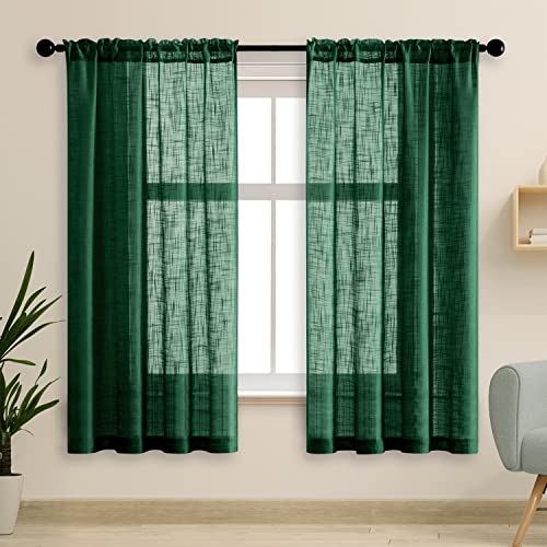 Green Curtains 63 Inch Length for Bedroom,Light Filtering Semi Sheer Curtains Drapes 63 Inches Long 2 Panels Set