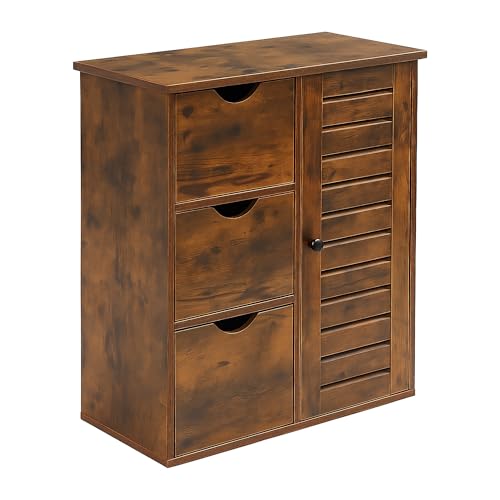 Relaxdays bathroom cabinet, HxWxD: 80 x 60 x 30 cm, 3 drawers & shelves, storage for bathroom, hallway, kitchen, brown