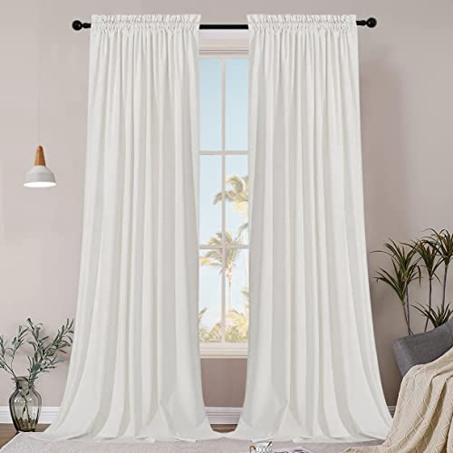 SMILETIME White Velvet Curtains with Rod Pocket Thermal Insualted Soft Privacy Light Filtering Velvet Drapes for Bedroom and Living Room, Set of 2 Panels, 52 x 96 Inches Long