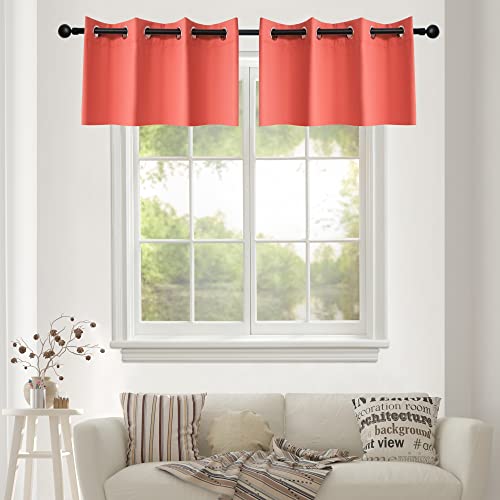 YGO Blackout Valance Tiers for Small Window Grommet Top Window Treatment Blackout Tiers Panels Drapes for Bedroom Coral 2 Pcs W52 x L18 with 1.2 Inches Header