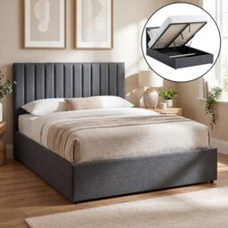 Vida Designs Vellaro King Ottoman Fabric Bed Frame - Dark Grey Linen - 103H x 160W x 210.5D cm (5ft) - Hydraulic Gas-Lift - Lift Up Storage - Slatted Base - Minimalist Furniture
