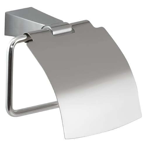 Gedy Toilet roll holder with lid Tonale Chrome - 13.6 x 6.5 x 11.2 cm - Flip lid - Protects from dust and moisture - Geometric design - Chrome