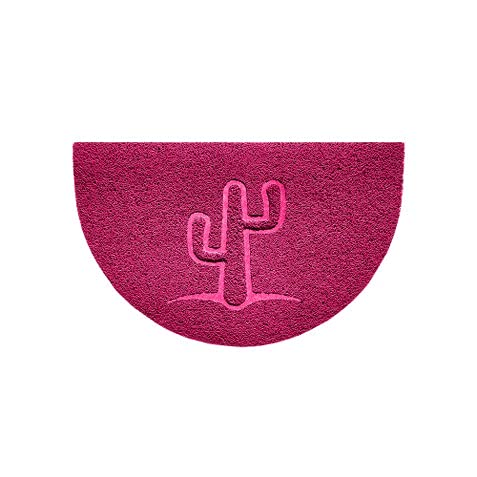 Nicoman Embossed Halfmoon Half Circle Door Mat Dirt-Trapper Jet-Washable Doormat 70x44cm (Pink, CACTUS Shape) - Use Indoor or Sheltered Outdoor