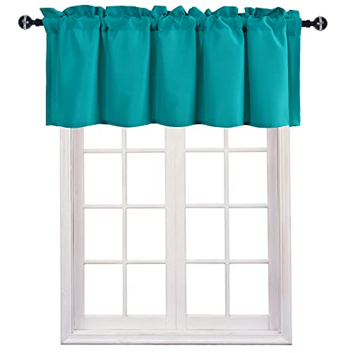 JIUZHEN Valance Curtains for Kitchen/Living Room/Basement/Bathroom Window, Thermal Insulated Short Rod Pocket Curtain Panels, Turquoise, 60 x 18 Inches, 1 Panel