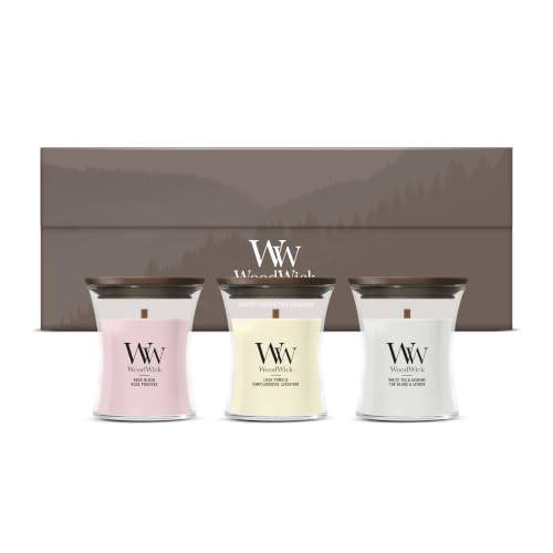 WoodWick Scented Candles Gift Set - Floral Mini Hourglass Scented Candles with Crackling Wicks - Gift Box - 3 Count