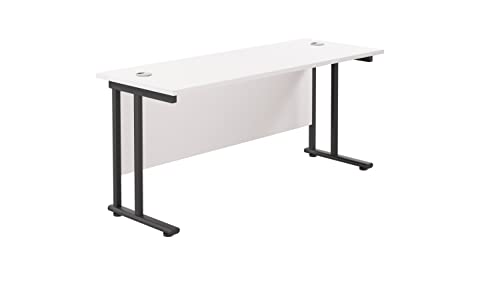 Office Hippo Heavy Duty Rectangular Cantilever Office Desk, Home Office Desk, Office Table, Integrated Cable Ports, PC Desk For Office or Home, 5 Yr Wty - Black Frame/White Top, 180cm x 60cm