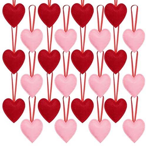 24 Pieces Felt Heart Hanging Ornament Valentines Heart Shaped Ornaments for Wedding Valentine Anniversary Christmas Party Decorations, Red and Pink