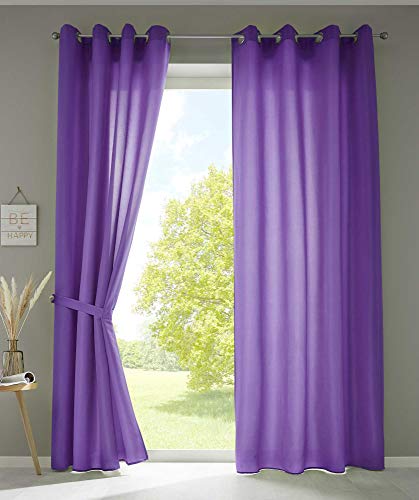 Gardinenbox Berlin 20405N2 Set of 2 Curtains with Eyelets H x W 245 x 140 cm Purple Opaque Microsatin Translucent Plain Matte