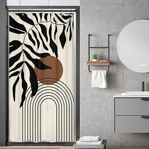 Riyidecor Stall Small Abstract Matisse Leaves Dorm Shower Curtain 36x72 Inch Boho Mid Century Half Size Minimalist Modern Geometric RV Single Narrow Decor Fabric Bathroom Set Polyester Waterproof
